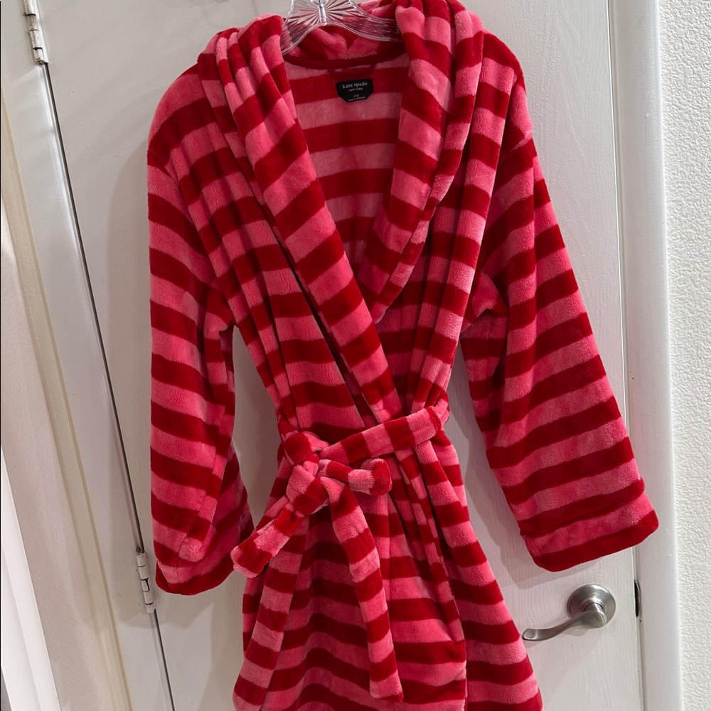 kate spade Pink and Red Striped Plush Shawl-Collar Robe Size L/XL EUC
